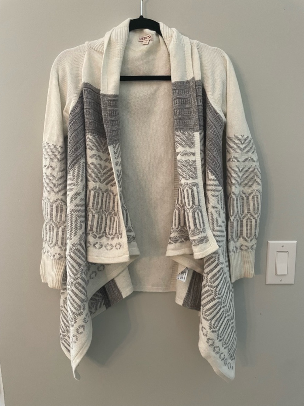 Merona Cream & Gray Open-Front Patterned Cardigan size XS